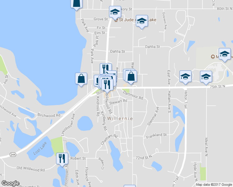 map of restaurants, bars, coffee shops, grocery stores, and more near 109 Penway Road in Willernie