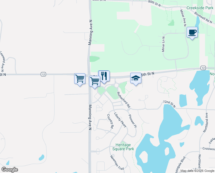 map of restaurants, bars, coffee shops, grocery stores, and more near 145 New England Place in Stillwater
