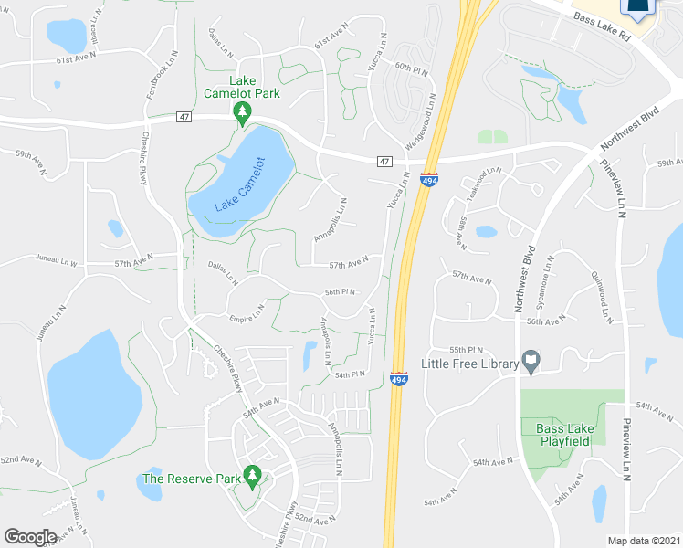 map of restaurants, bars, coffee shops, grocery stores, and more near 13725 57th Avenue North in Minneapolis