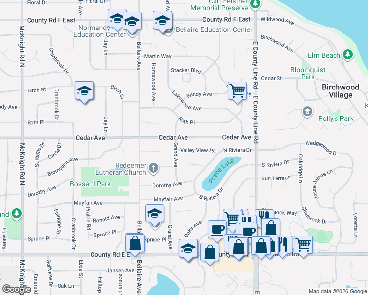 map of restaurants, bars, coffee shops, grocery stores, and more near 2607 Valley View Place in Saint Paul