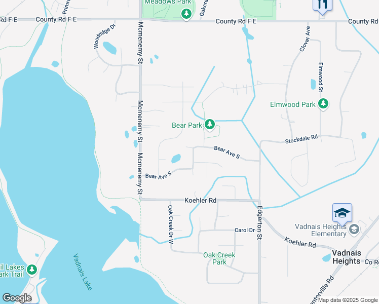map of restaurants, bars, coffee shops, grocery stores, and more near 448 Bruns Court in Vadnais Heights