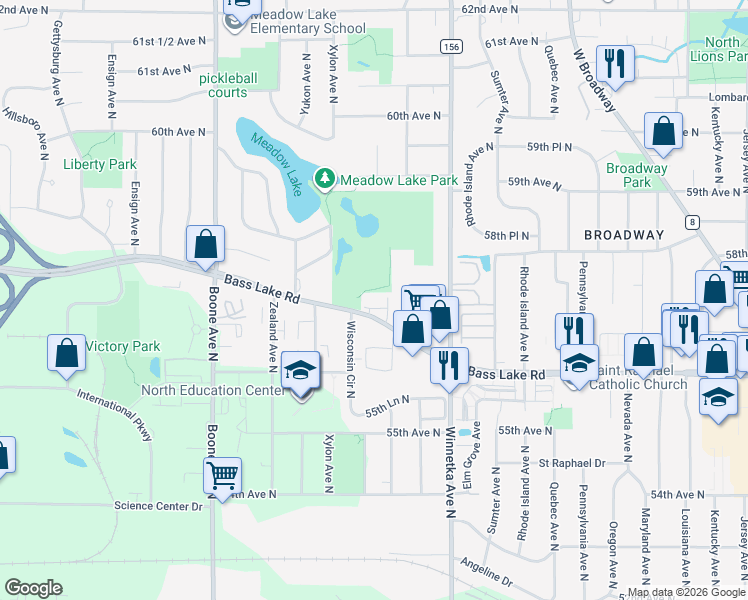 map of restaurants, bars, coffee shops, grocery stores, and more near 8100 Bass Lake Rd in New Hope