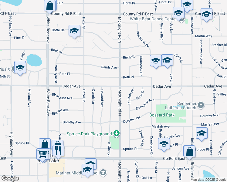 map of restaurants, bars, coffee shops, grocery stores, and more near 3822 Kenny Lane in White Bear Lake