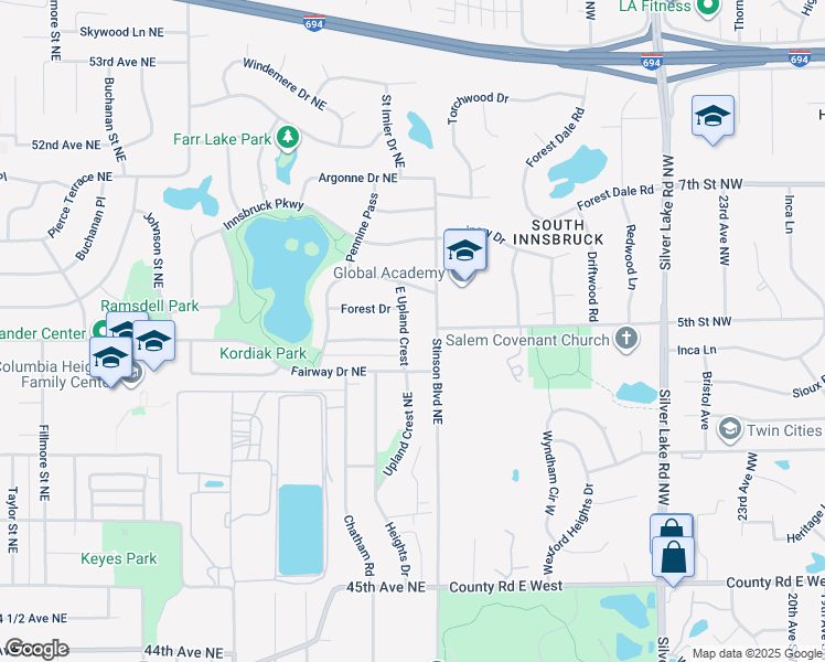 map of restaurants, bars, coffee shops, grocery stores, and more near 4837 East Upland Crest in Minneapolis
