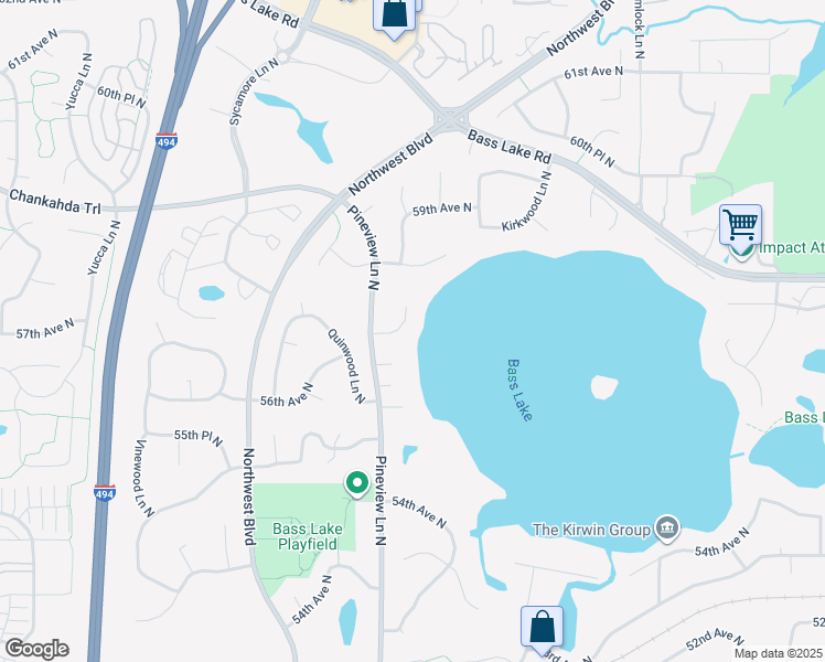 map of restaurants, bars, coffee shops, grocery stores, and more near 5740 Oakview Lane North in Plymouth