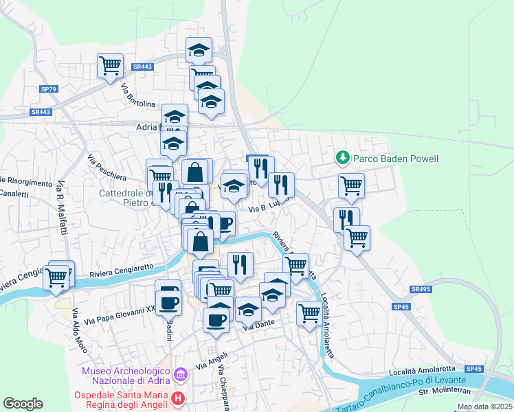 map of restaurants, bars, coffee shops, grocery stores, and more near 11 Via B. Lupati in Adria
