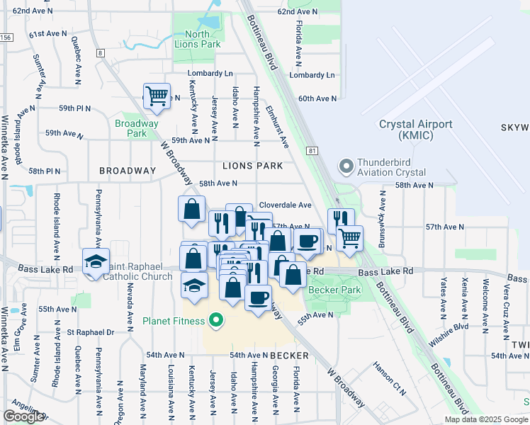 map of restaurants, bars, coffee shops, grocery stores, and more near 6621 Cloverdale Avenue in Minneapolis