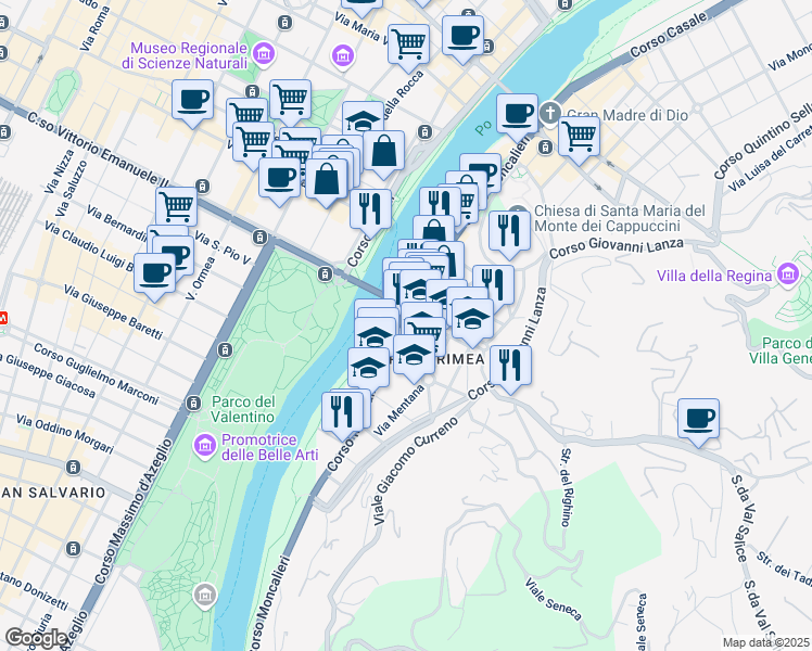 map of restaurants, bars, coffee shops, grocery stores, and more near 7 Via Volturno in Torino