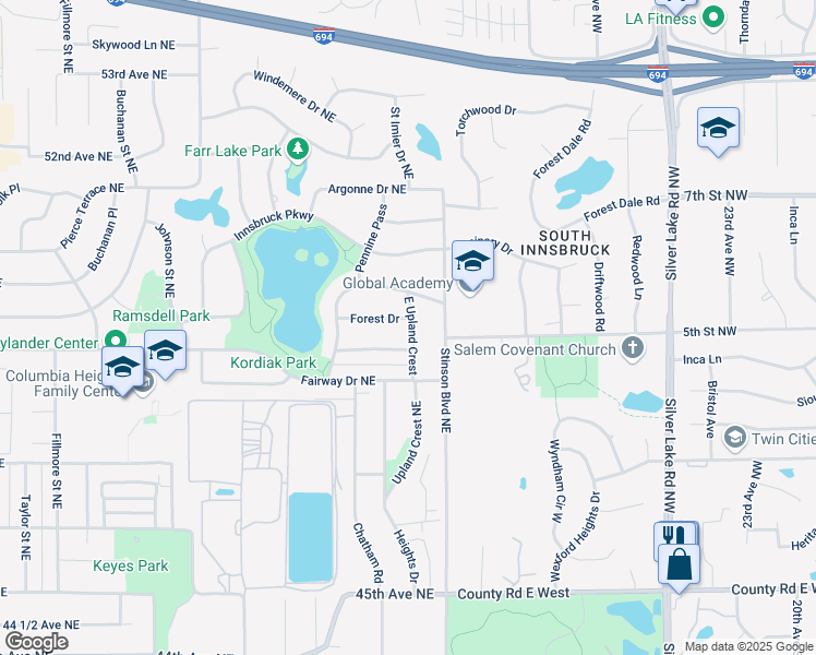 map of restaurants, bars, coffee shops, grocery stores, and more near 4837 East Upland Crest in Minneapolis