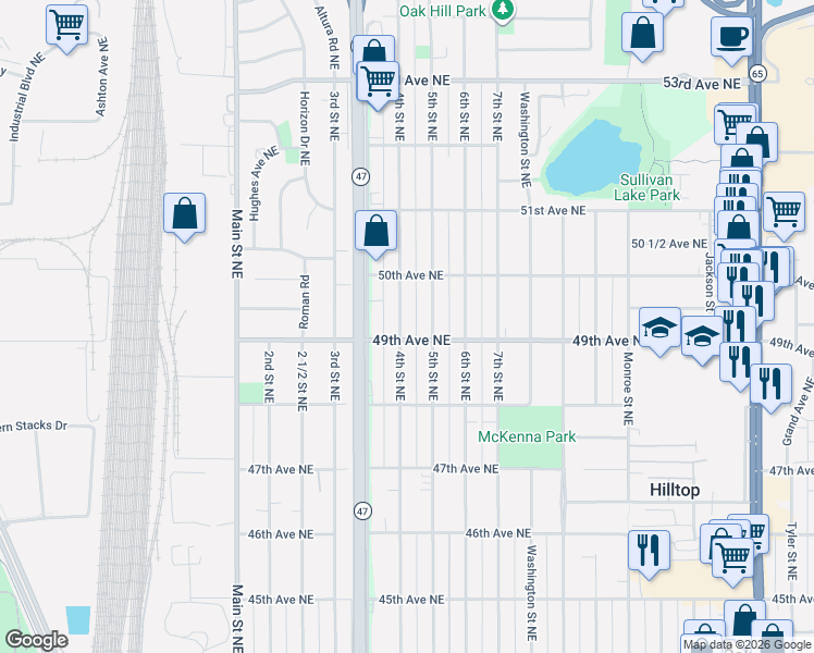 map of restaurants, bars, coffee shops, grocery stores, and more near 4855 4th Street Northeast in Minneapolis
