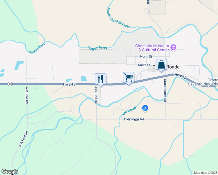 map of restaurants, bars, coffee shops, grocery stores, and more near 28795 Oregon 18 in Grand Ronde