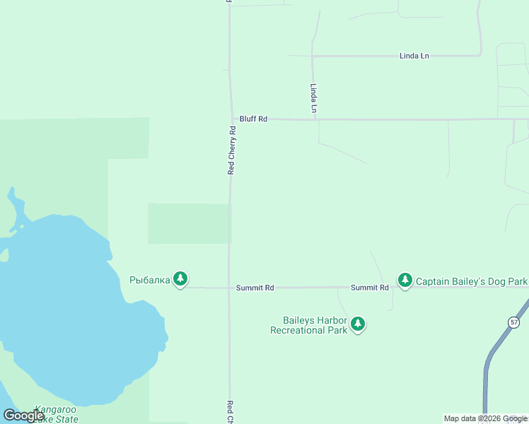 map of restaurants, bars, coffee shops, grocery stores, and more near 7970 Red Cherry Road in Baileys Harbor