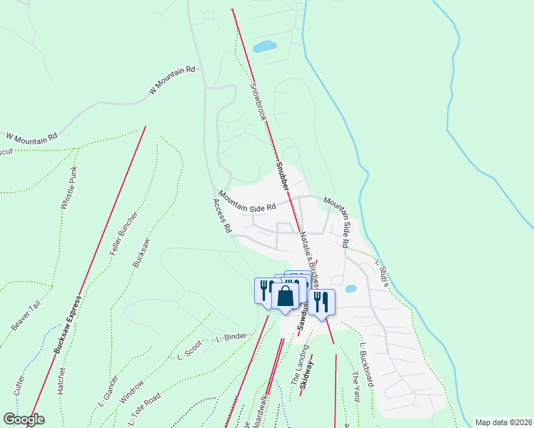 map of restaurants, bars, coffee shops, grocery stores, and more near 800 Birchwood Lane in Carrabassett Valley