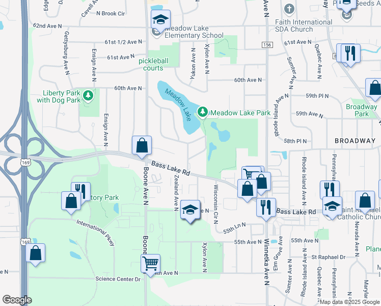 map of restaurants, bars, coffee shops, grocery stores, and more near 8413 West Meadow Lake Road in New Hope