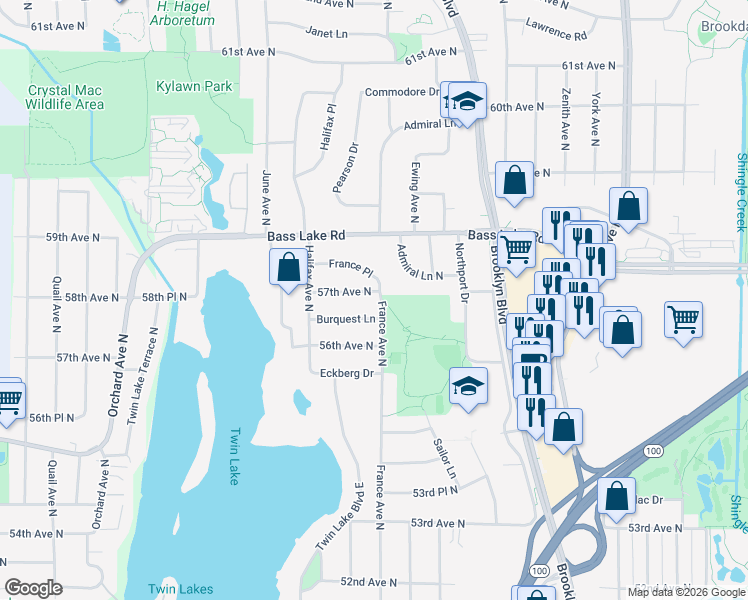 map of restaurants, bars, coffee shops, grocery stores, and more near 3801 France Place in Minneapolis