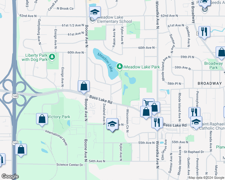 map of restaurants, bars, coffee shops, grocery stores, and more near 8413 West Meadow Lake Road in New Hope