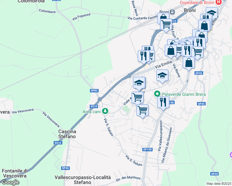 map of restaurants, bars, coffee shops, grocery stores, and more near 37 Via Guglielmo Marconi in Broni