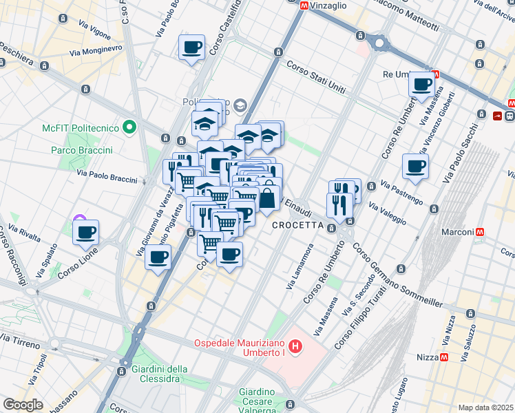 map of restaurants, bars, coffee shops, grocery stores, and more near 12 Via Marco Polo in Torino