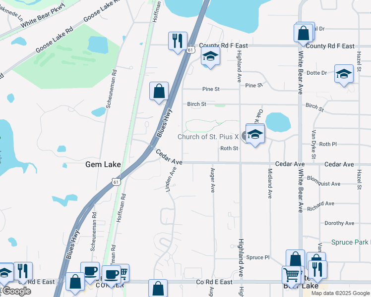 map of restaurants, bars, coffee shops, grocery stores, and more near 3900C Linden Street in White Bear Lake