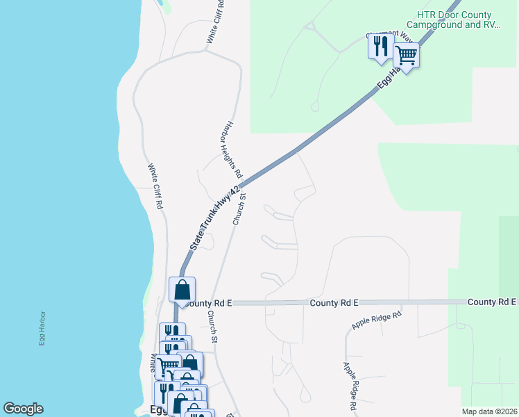 map of restaurants, bars, coffee shops, grocery stores, and more near 7980 Church Street in Egg Harbor