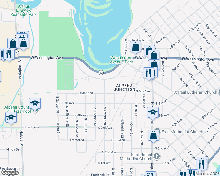 map of restaurants, bars, coffee shops, grocery stores, and more near 2400-2498 Windsor Court in Alpena