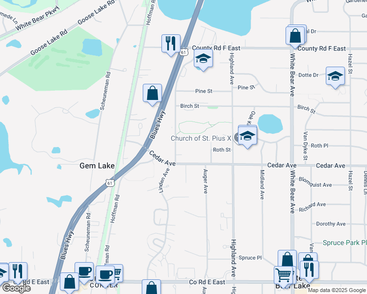 map of restaurants, bars, coffee shops, grocery stores, and more near 3900C Linden Street in White Bear Lake