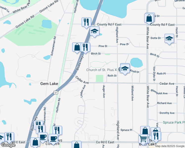 map of restaurants, bars, coffee shops, grocery stores, and more near 3900 Linden Street in White Bear Lake