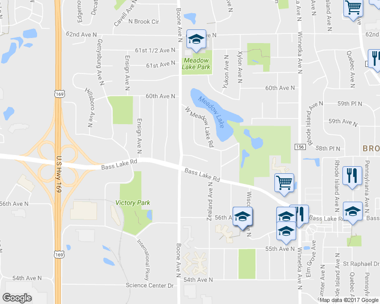 map of restaurants, bars, coffee shops, grocery stores, and more near 5788 Boone Place North in Minneapolis