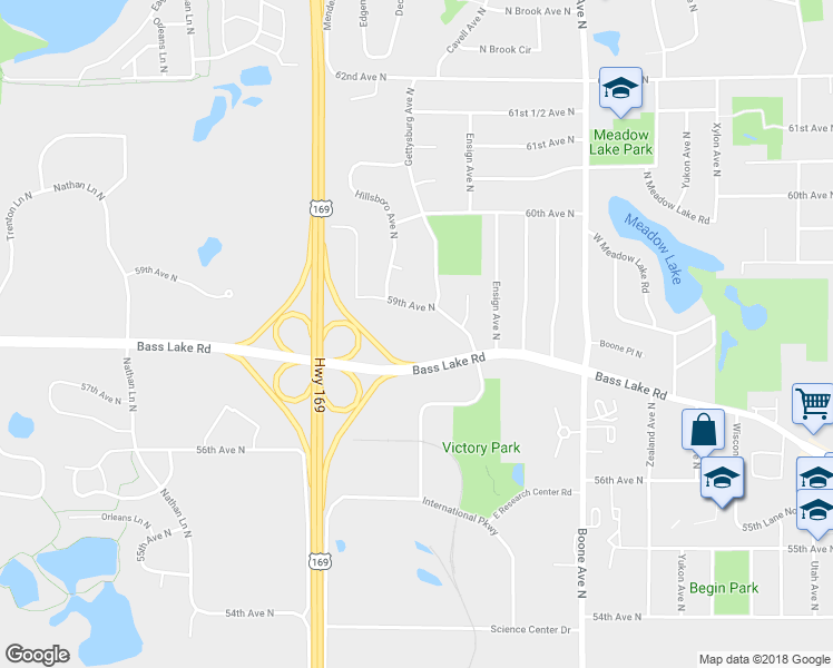 map of restaurants, bars, coffee shops, grocery stores, and more near 9220 Bass Lake Rd in Minneapolis