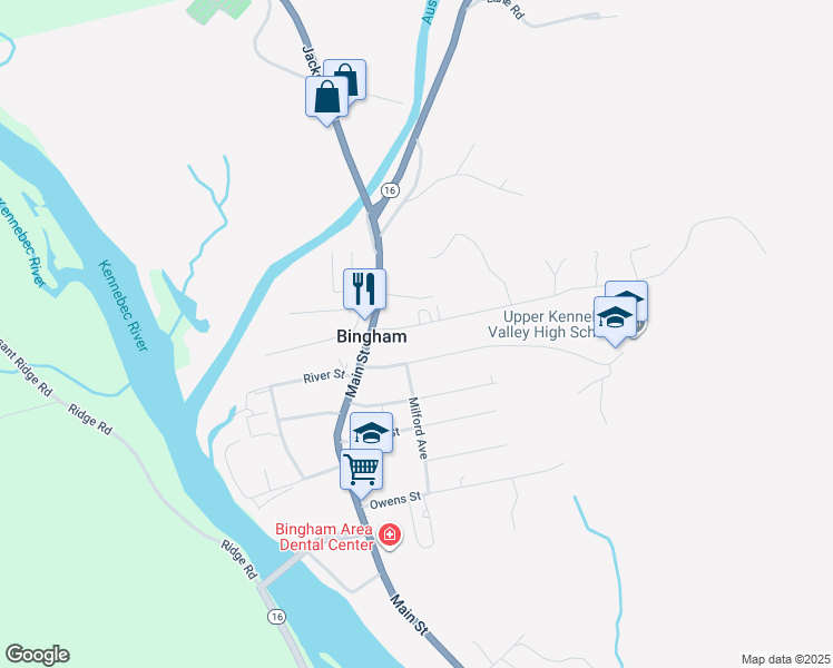 map of restaurants, bars, coffee shops, grocery stores, and more near 17 Murray Street in Bingham