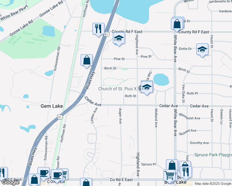 map of restaurants, bars, coffee shops, grocery stores, and more near 1817 Cedar Avenue in White Bear Lake