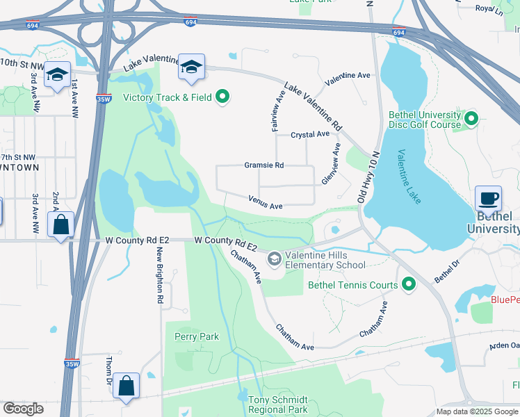 map of restaurants, bars, coffee shops, grocery stores, and more near 1798 Venus Avenue in Arden Hills