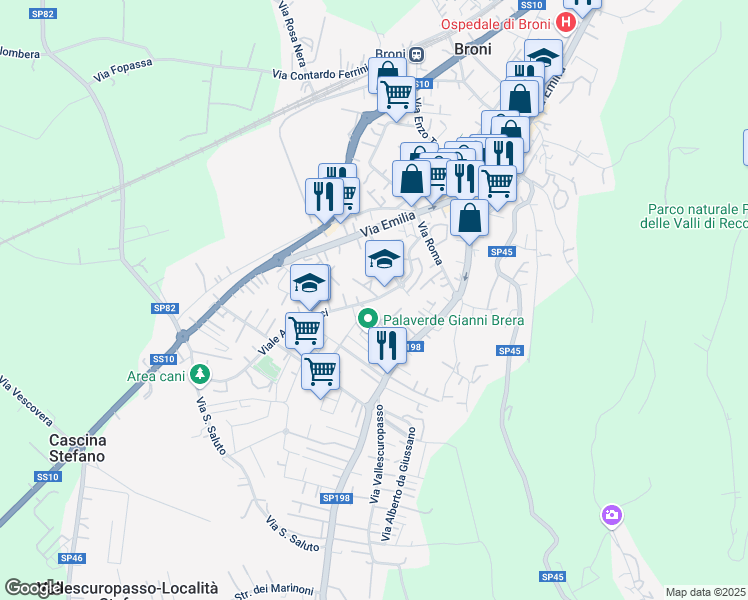 map of restaurants, bars, coffee shops, grocery stores, and more near 5 Via Galileo Galilei in Broni