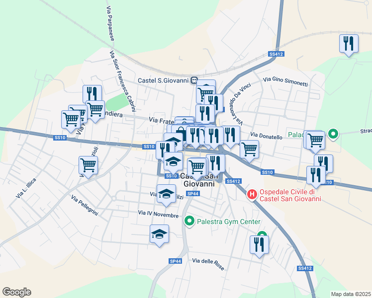 map of restaurants, bars, coffee shops, grocery stores, and more near 56 Corso Giacomo Matteotti in Castel San Giovanni