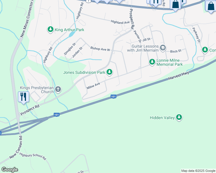 map of restaurants, bars, coffee shops, grocery stores, and more near 15 Catherine Crescent in New Minas
