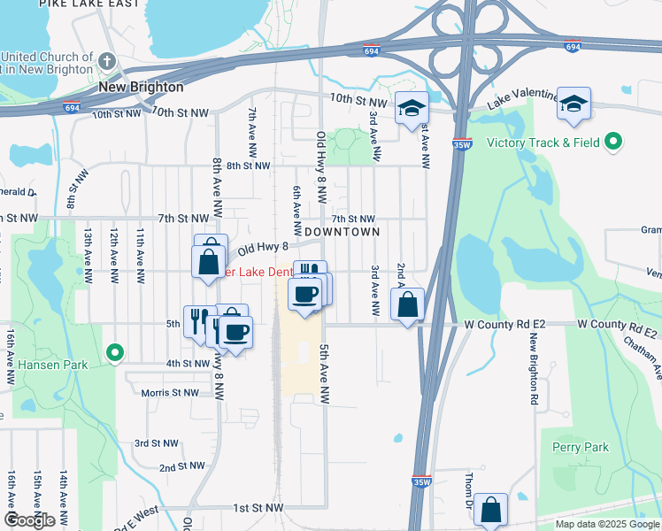 map of restaurants, bars, coffee shops, grocery stores, and more near in New Brighton