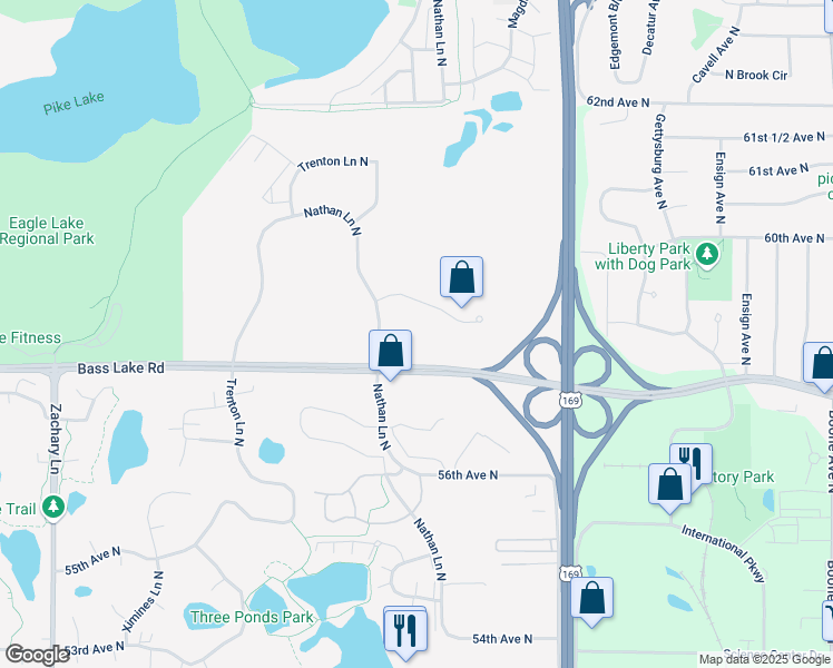 map of restaurants, bars, coffee shops, grocery stores, and more near 9955 59th Avenue North in Minneapolis