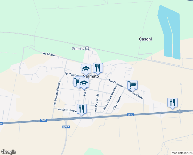 map of restaurants, bars, coffee shops, grocery stores, and more near 14 Via Po in Sarmato