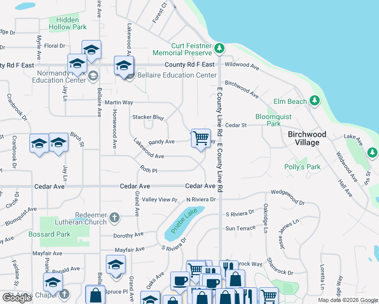 map of restaurants, bars, coffee shops, grocery stores, and more near 2662 Randy Avenue in White Bear Lake