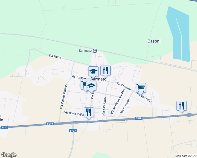 map of restaurants, bars, coffee shops, grocery stores, and more near 12-14 Via Po in Sarmato