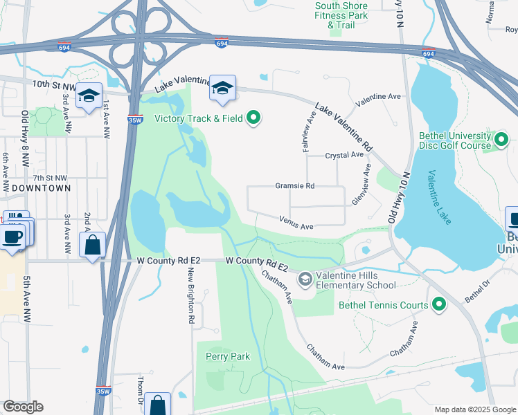 map of restaurants, bars, coffee shops, grocery stores, and more near 1839 Venus Avenue in Arden Hills
