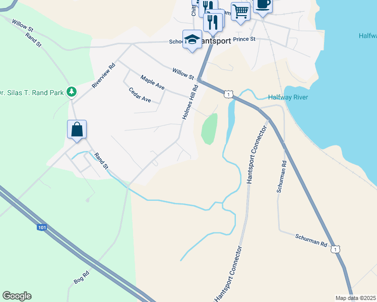 map of restaurants, bars, coffee shops, grocery stores, and more near 21 Mariner's Drive in Hantsport