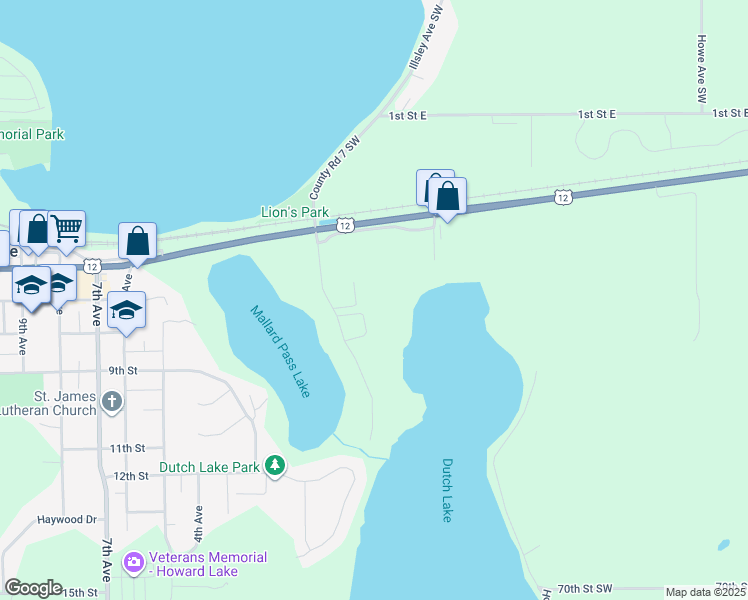 map of restaurants, bars, coffee shops, grocery stores, and more near 790 Shoreline Drive in Howard Lake
