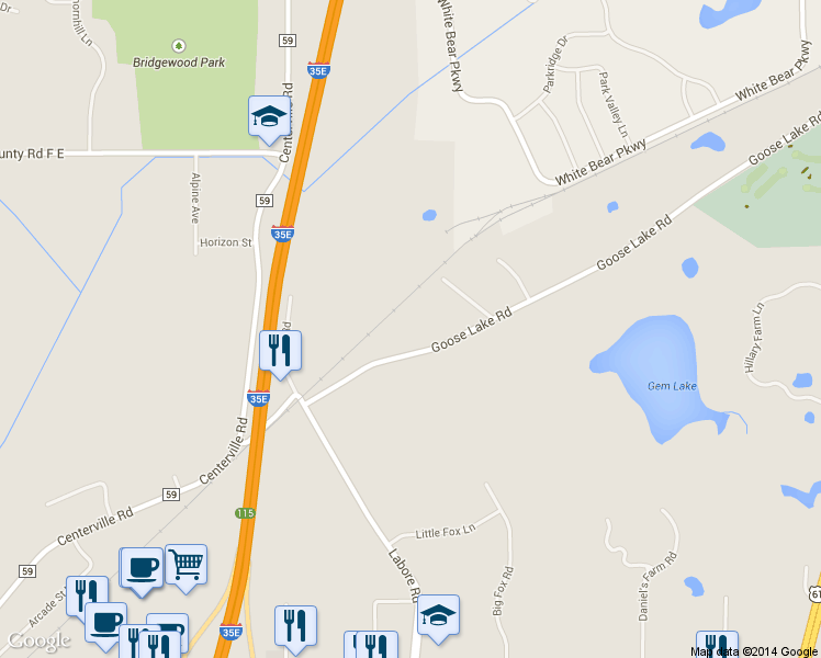 map of restaurants, bars, coffee shops, grocery stores, and more near 1177 Goose Lake Road in White Bear Lake