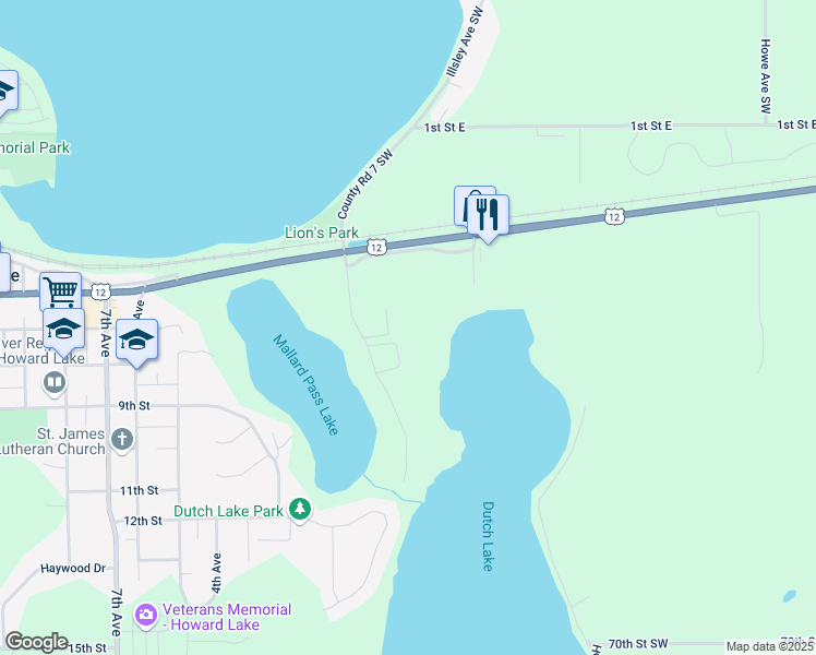 map of restaurants, bars, coffee shops, grocery stores, and more near 790 Shoreline Drive in Howard Lake