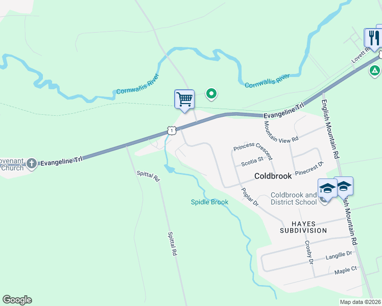 map of restaurants, bars, coffee shops, grocery stores, and more near 1431 George Street in Coldbrook