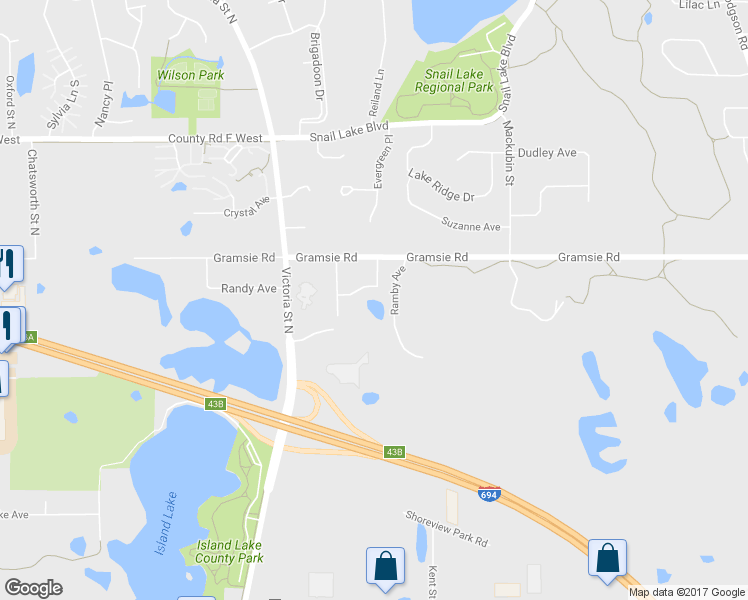 map of restaurants, bars, coffee shops, grocery stores, and more near 640 Randy Avenue in Shoreview