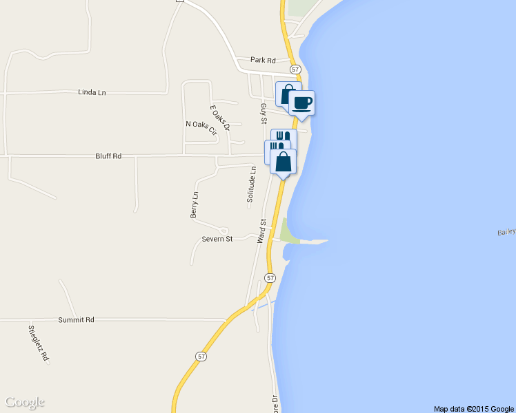 map of restaurants, bars, coffee shops, grocery stores, and more near 7999 Ward Street in Baileys Harbor