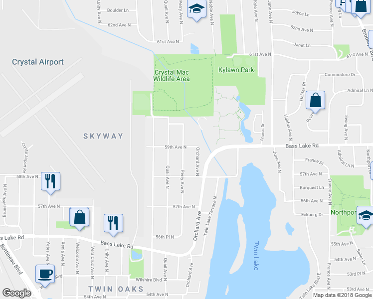 map of restaurants, bars, coffee shops, grocery stores, and more near 5856 Perry Avenue North in Minneapolis