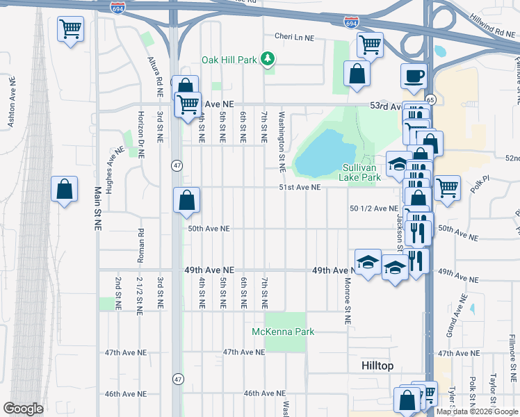map of restaurants, bars, coffee shops, grocery stores, and more near 5028 7th Street Northeast in Minneapolis